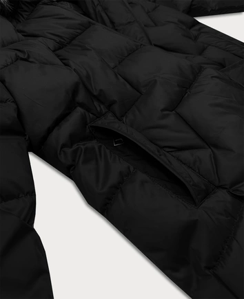 Zimowa kurtka damska z ozdobnym futerkiem przy kapturze Libland czarna (LD-7789)