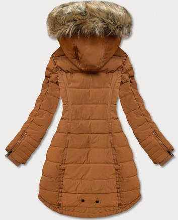 Asymetryczna kurtka zimowa damska karmelowa (m-21301)
