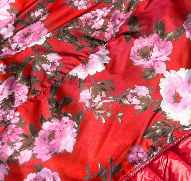 Dwustronna kurtka damska kwiaty czerwona (pc-6105-16)