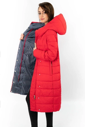ZIMOWA DŁUGA PIKOWANA KURTKA DAMSKA CZERWONA (7704)