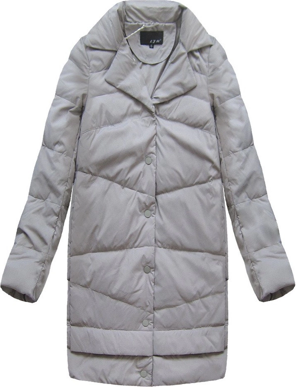 KURTKA DAMSKA ZIMOWA OVERSIZE Z PUCHEM NATURALNYM SZARA (8094)