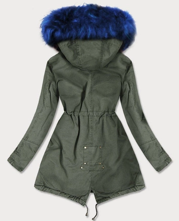 ZIMOWA PARKA DAMSKA Z KOLOROWYM FUTREM KHAKI-CHABROWA (D-216#)