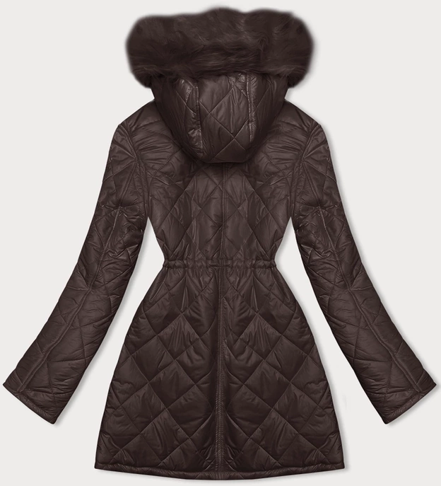Dwustronna kurtka damska pikowana - futro brązowa (H-897-23)