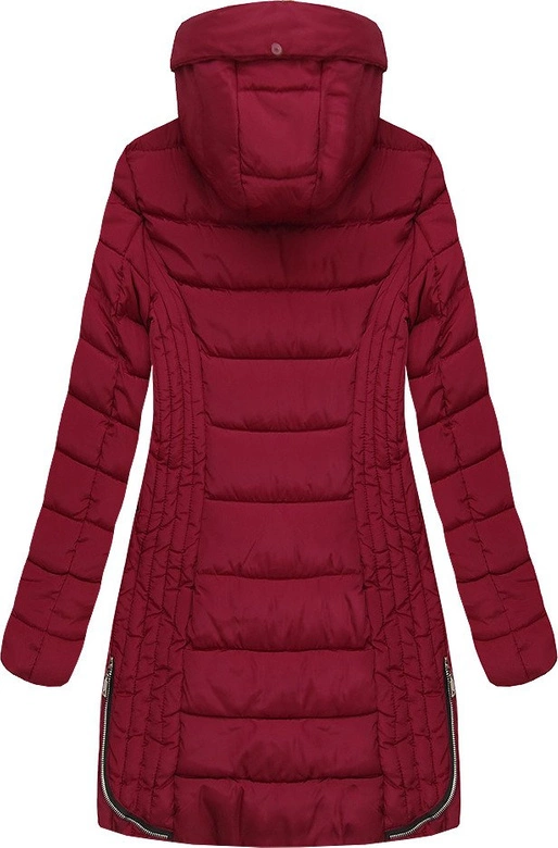 PIKOWANA DAMSKA KURTKA ZIMOWA Z KAPTUREM BORDOWA (B2632-30)