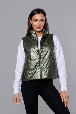 Krótka kamizelka ze stójką damska khaki (B8152-11)