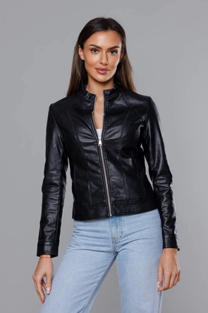 Kurtka ramoneska ze stójką czarna (11Z8051)