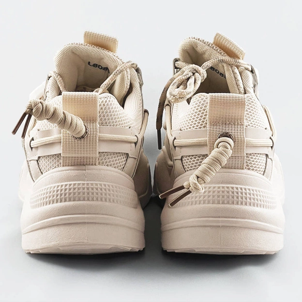 SZNUROWANE SNEAKERSY Z KLAMRĄ BEŻOWE (L8085)