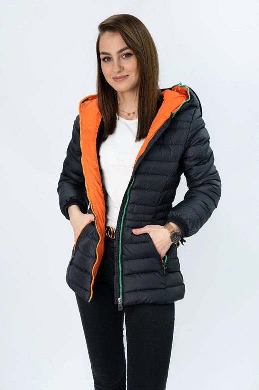 KURTKA DAMSKA ZIMOWA Z GOGLAMI CZARNO-POMARAŃCZOWA (CX582W)