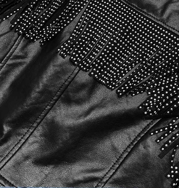 KRÓTKA KURTKA RAMONESKA Z FRĘDZLAMI CZARNA (DA-0632)