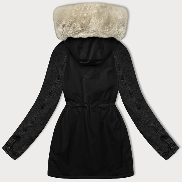 Parka damska z jeansowymi rękawami Way Mode czarny-beż (WD202301)