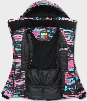 DAMSKA KURTKA ZIMOWA SNOWBOARDOWA Z MEMBRANĄ CZARNO-RÓŻOWA (W185)