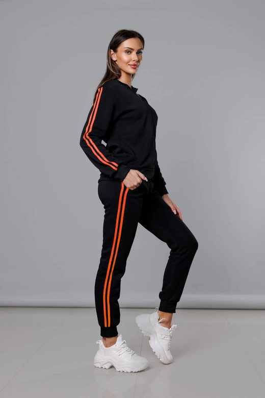 Dres damski z lampasami czarny-pomarańczowy (KK0057)