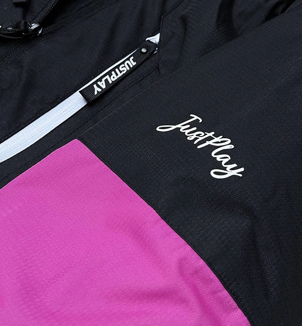 DAMSKA KURTKA ZIMOWA Z PASEM ŚNIEŻNYM RÓŻOWO-CZARNA (B2392)