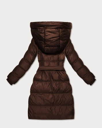 Pikowana kurtka zimowa z paskiem J Style czekoladowa (5M3253-158)