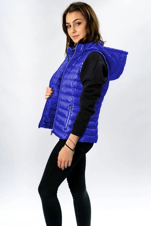 Pikowany błyszczący bezrękawnik damski chabrowy (7000)