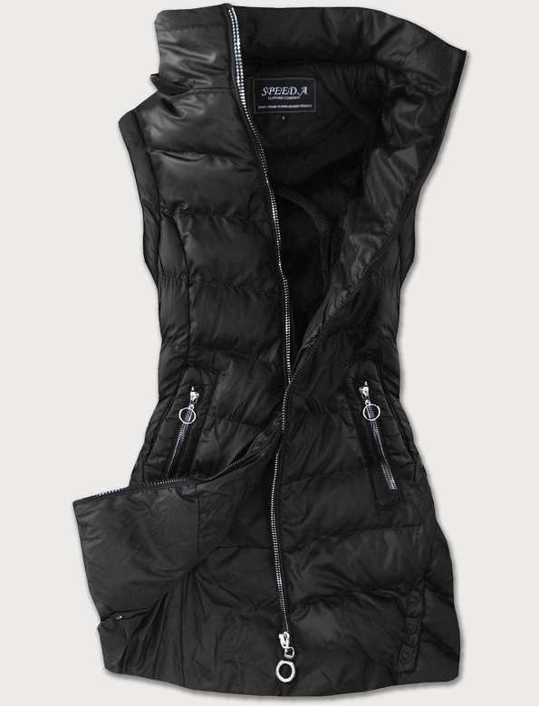 Zimowa kurtka damska z odpinanymi rękawami czarna (w761)