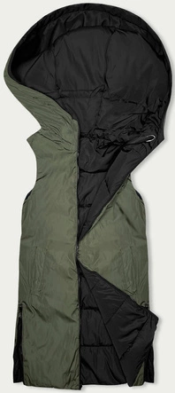 Długa kamizelka damska dwustronna czarna-khaki (B8159-1)