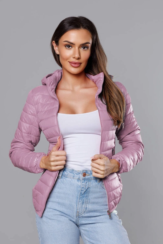 Pikowana kurtka damska z kapturem różowy (B0124-51)