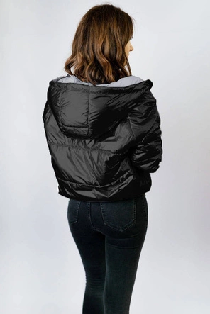 DWUSTRONNA BŁYSZCZĄCA KURTKA DAMSKA CZARNO-SZARA (B9553)