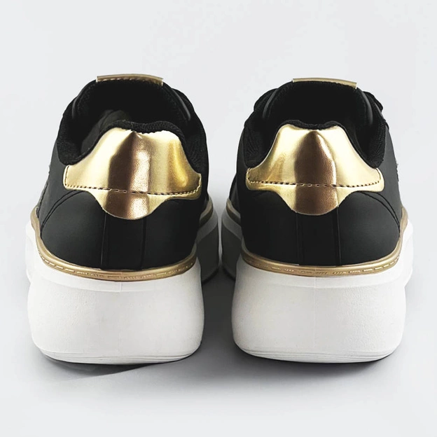 Sznurowane sneakersy z gwiazdką czarny-złoty (bb126a)