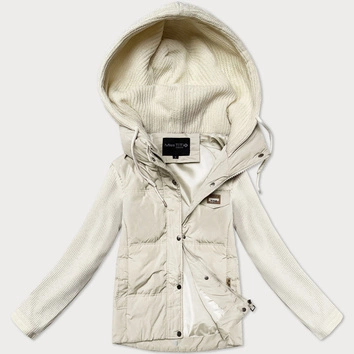 Kurtka damska z dzianinowymi rękawami Miss TiTi ecru (5088)