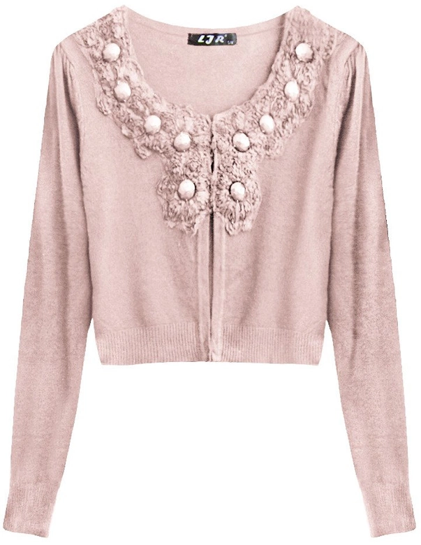 KRÓTKI SWETEREK ZE ZDOBIENIAMI PUDROWY RÓŻ (1523)