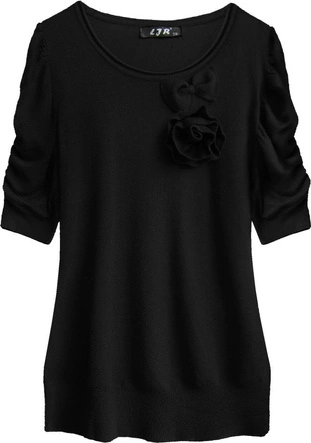 SWETER Z BUFIASTYMI RĘKAWAMI CZARNY (1529)