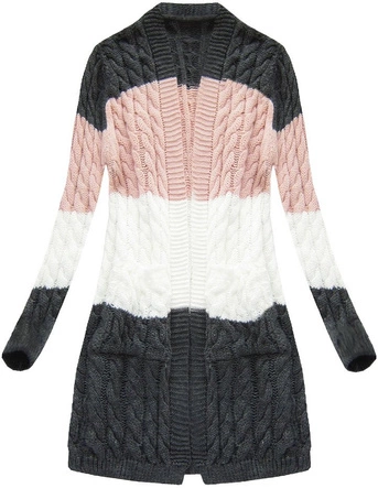 DŁUGI SWETER Z KIESZENIAMI GRAFITOWO-RÓŻOWY (69/1ART)