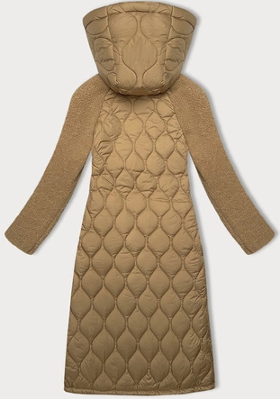 Pikowana przejściowa kurtka damska do kolan Way Mode beżowa (OMS-10WD-03)