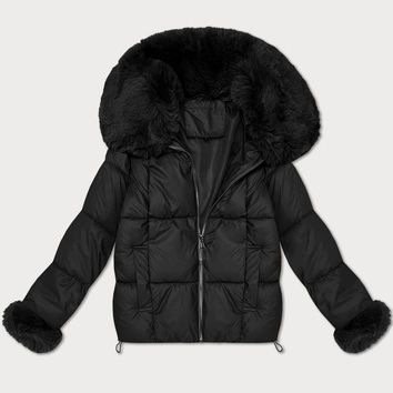 Puchowa kurtka damska z futrzanym kołnierzem S'West czarna (B8527-1)