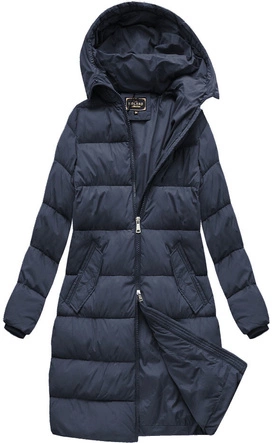 PIKOWANA KURTKA DAMSKA ZIMOWA Z KAPTUREM GRANATOWA (7790-PLUS)