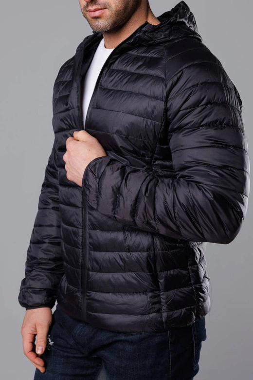 Pikowana kurtka męska z kapturem czarna (HM112-1)