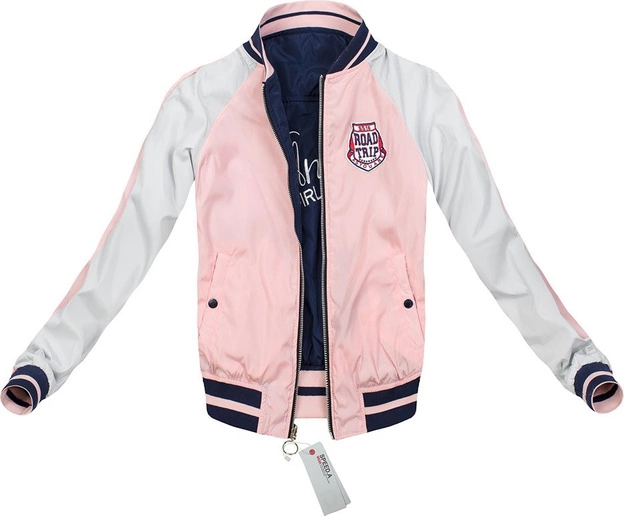 DWUSTRONNA BOMBERKA Z NASZYWKAMI GRANATOWO-RÓŻOWA (W517)