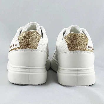 Sznurowane sneakersy damskie biało-złote (rc-03)