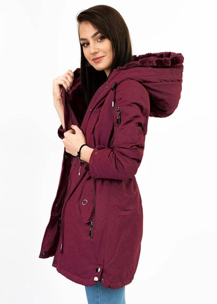 PARKA DAMSKA ZIMOWA Z FUTREM BURGUNDOWA (XW807X)