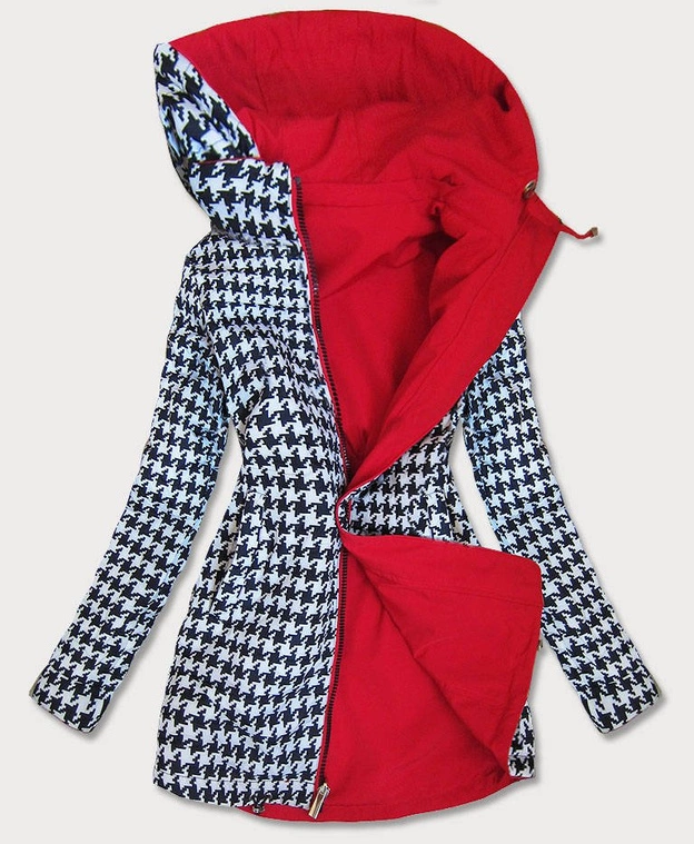 DWUSTRONNA TALIOWANA KURTKA DAMSKA CZERWONA-PEPITKA (W350)