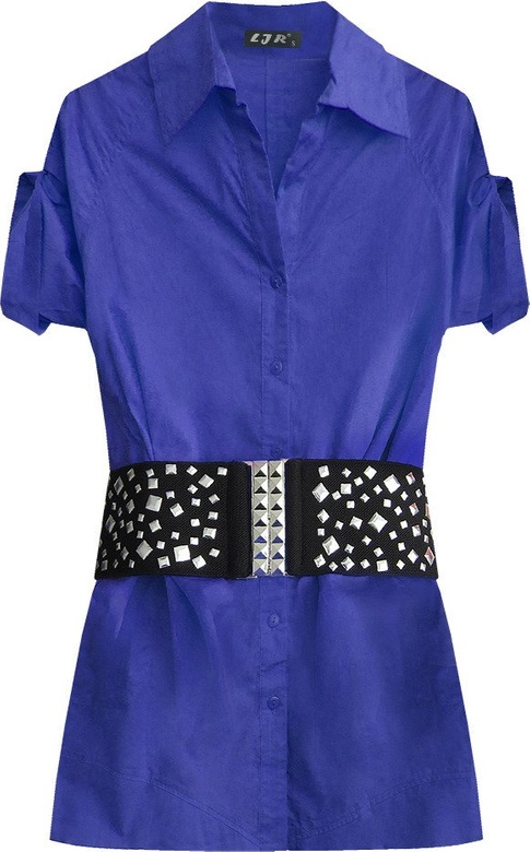 BAWEŁNIANA KOSZULA Z PASKIEM CHABROWA (X1035X)