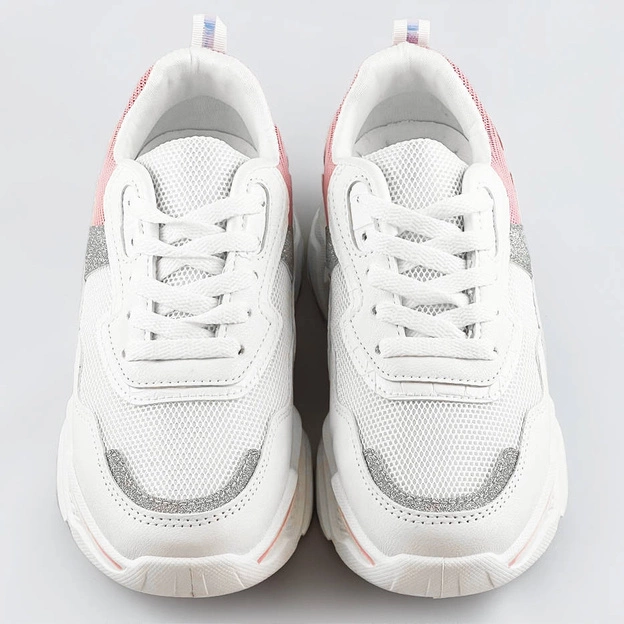 Sneakersy damskie z brokatowymi wstawkami biało-różowe (lu-2)