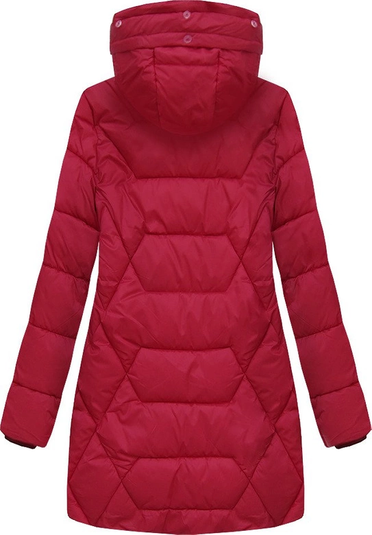 PIKOWANA DAMSKA KURTKA ZIMOWA Z KAPTUREM CZERWONA (B2644)