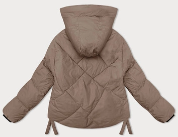 Zimowa kurtka damska z ozdobnym wykończeniem ciemnobeżowa (3021)
