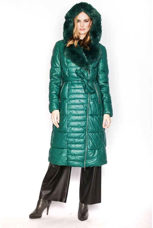 Kurtka damska z futrzanym kołnierzem zielona (ag6-28)