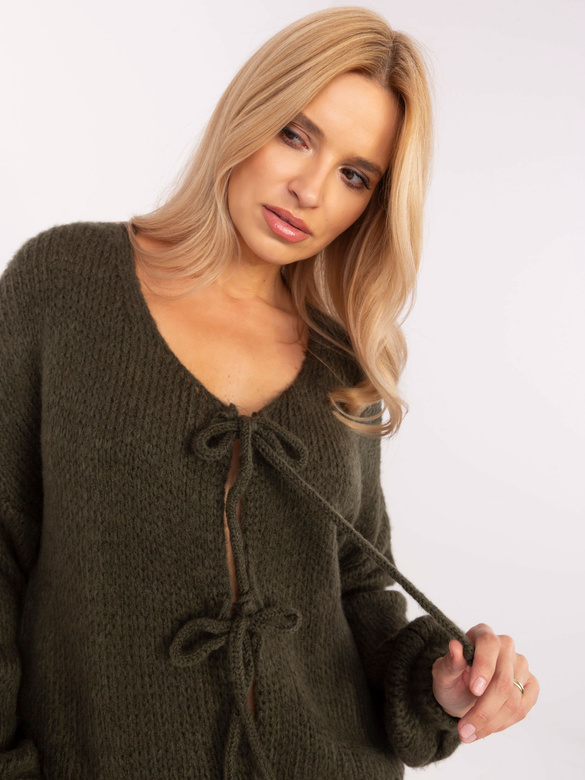 Luźny kardigan damski khaki (0412)
