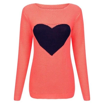 SWETER Z SERCEM NEONOWY ŁOSOSIOWY (SW011)