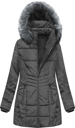 DŁUŻSZA PIKOWANA KURTKA Z KAPTUREM CIEMNOSZARA (B2625-30)