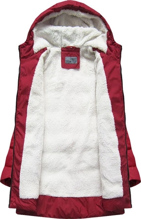 PIKOWANA DAMSKA KURTKA Z KAPTUREM CZERWONA (B2642)