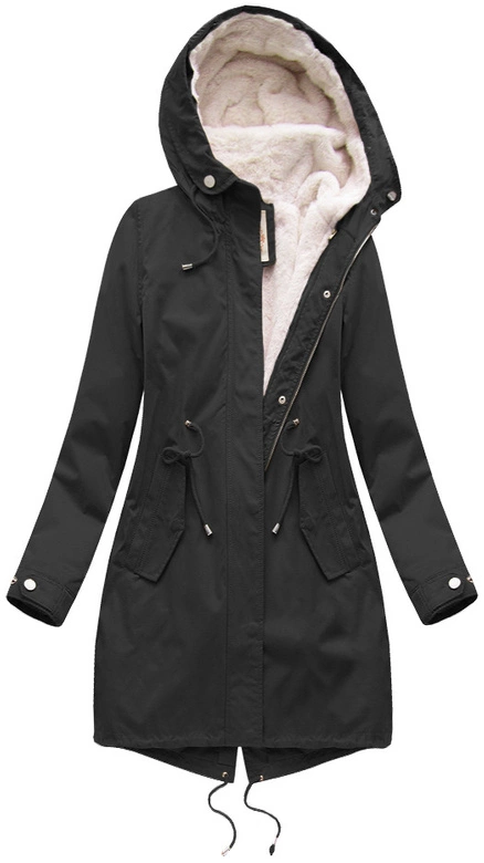 Zimowa damska parka z podpinką i kapturem czarna (7626BIG)