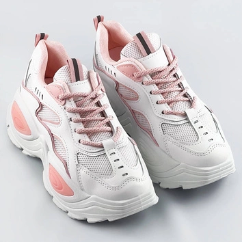 Damskie buty sportowe na grubej podeszwie biało-różowe (ra15)