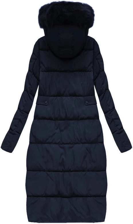 DŁUGA KURTKA ZIMOWA Z KAPTUREM GRANATOWA (B3581)