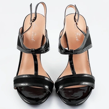 Sandały damskie z łączonych materiałów czarne (hb09)