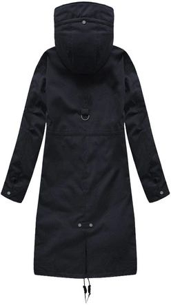 PROSTY DAMSKI ZIMOWY PŁASZCZ Z PUCHEM NATURALNYM GRANATOWY (17116)